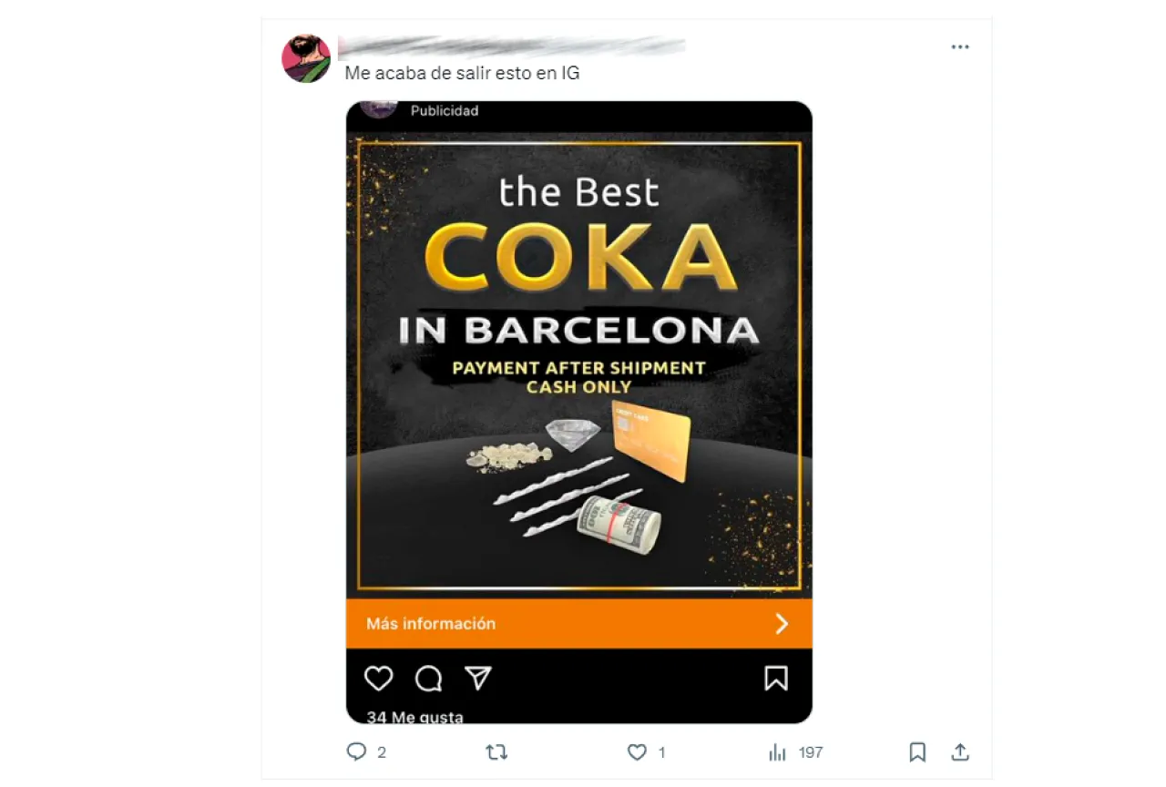 Los traficantes encuentran en los anuncios y la publicidad de Facebook e Instagram su mejor escaparate para vender Droga