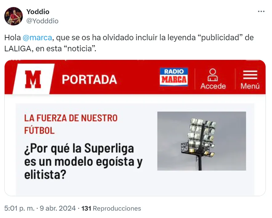 ¿Incumplen Marca y LaLiga de Tebas las normas éticas del periodismo, el Branded Content y la ley que regula los contenidos patrocinados?